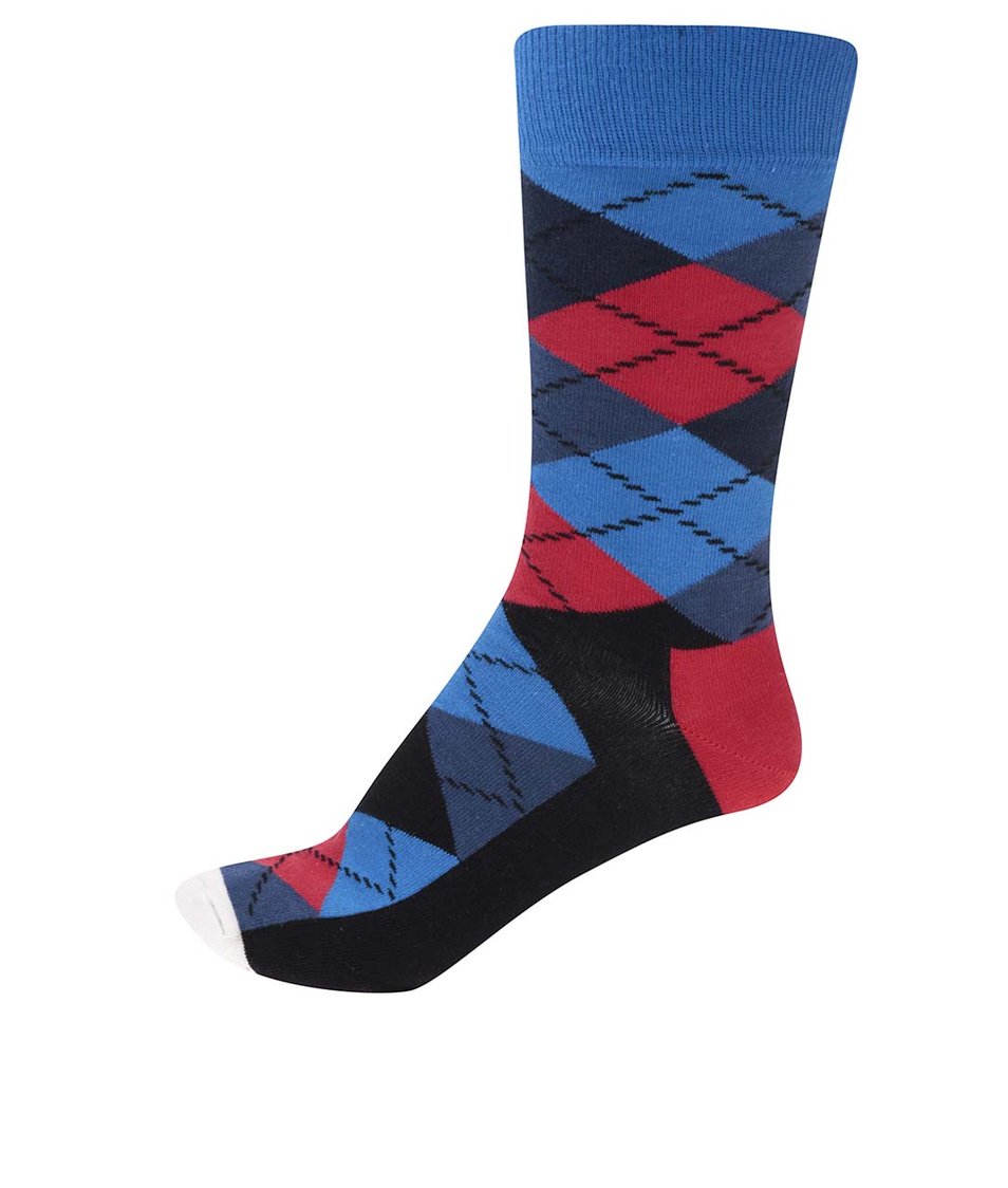 Červeno-modré pánské kárované ponožky Happy Socks Argyle
