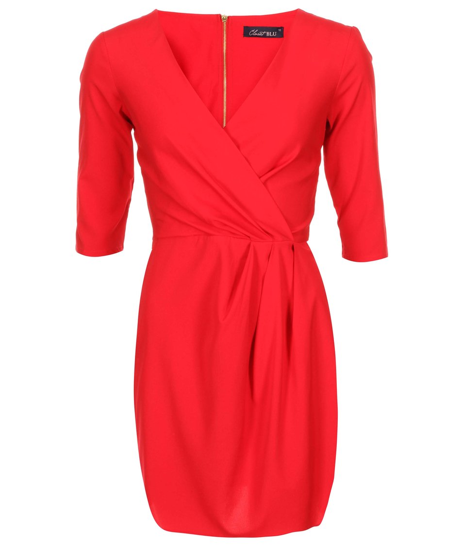 Červené šaty s 3/4 rukávy Closet