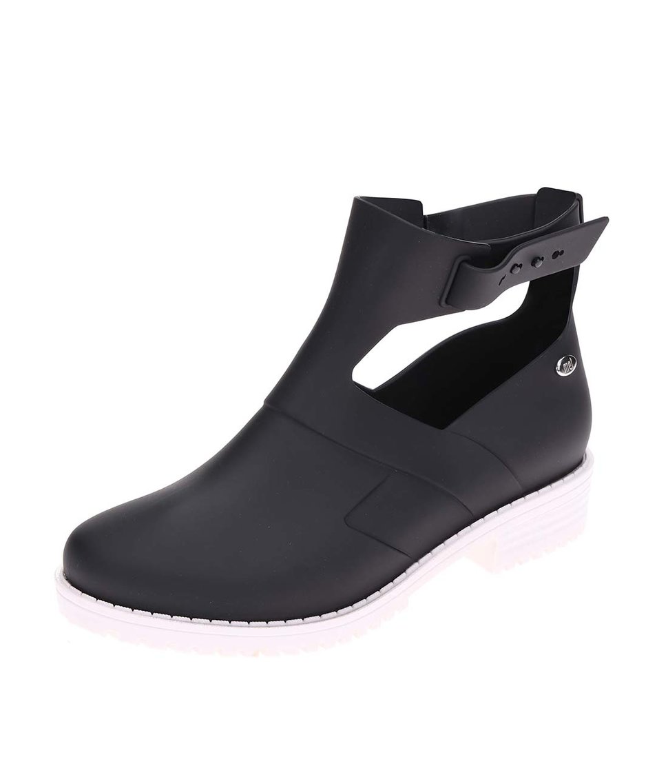 Černé otevřené kotníkové boty s bílou podrážkou Mel Open Boot