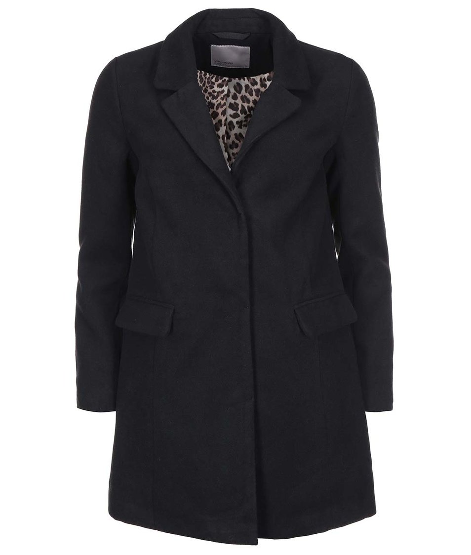 Černý kabát s leopardí podšívkou Vero Moda City