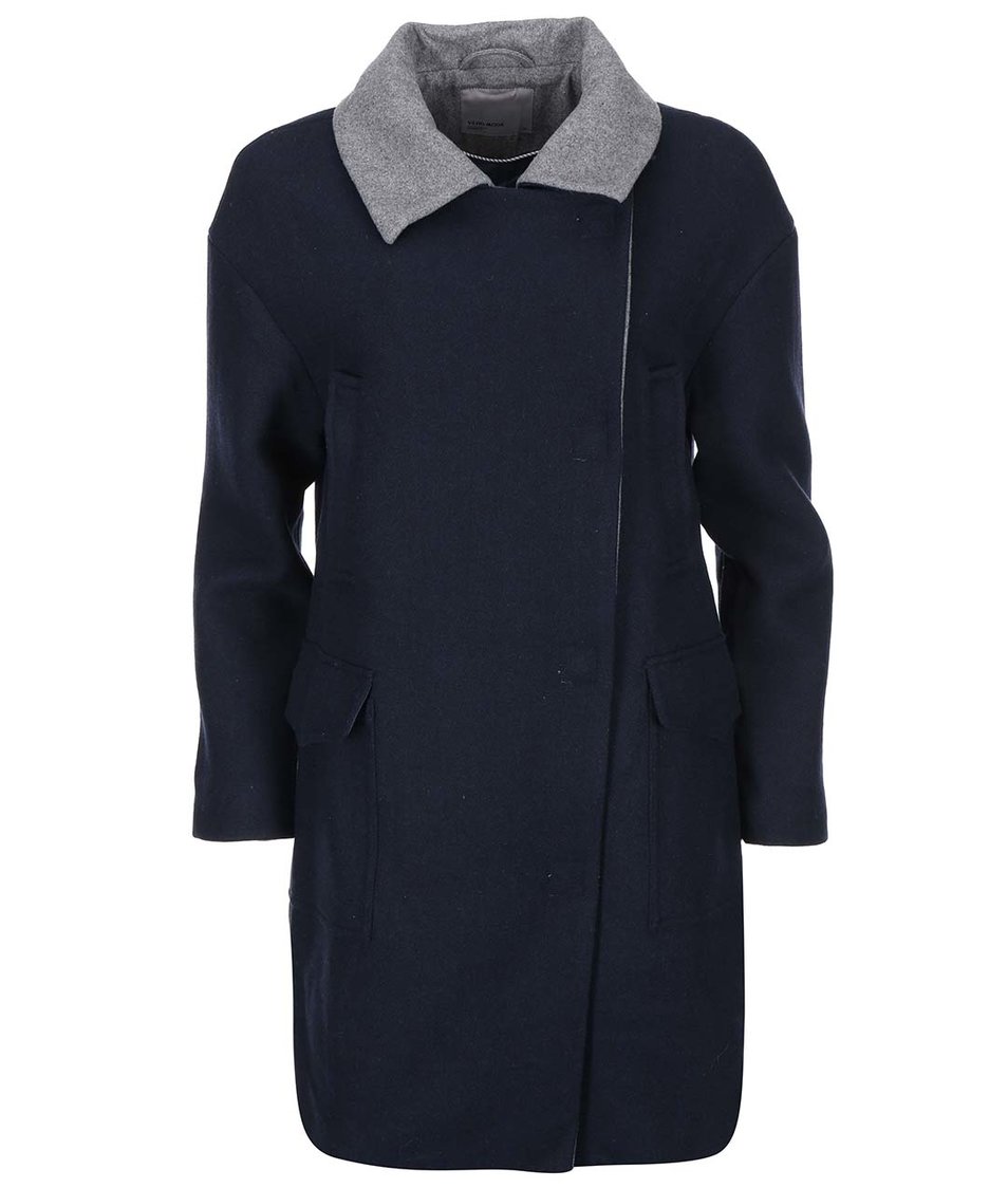 Tmavě modrý kabát s šedým límečkem Vero Moda Malene