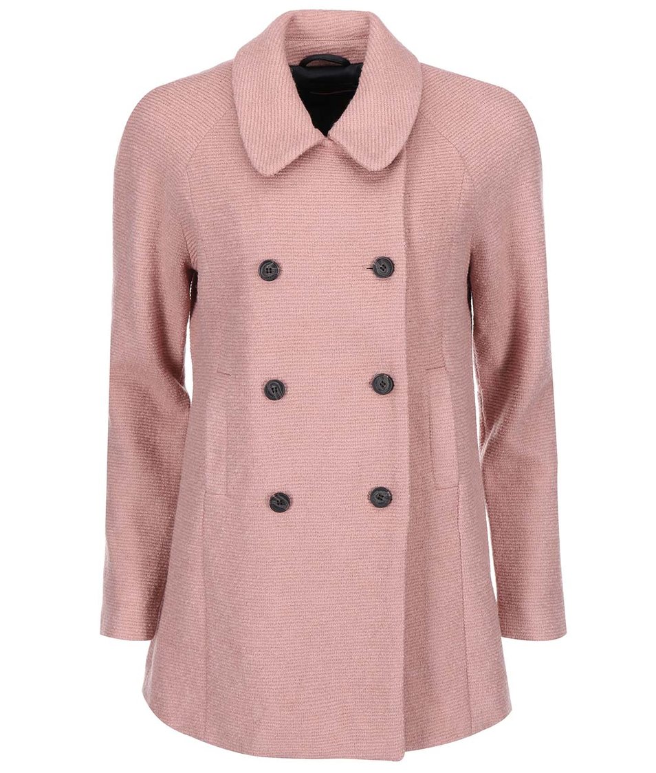 Růžový vlněný dvouřadý kabát ONLY Emmelie