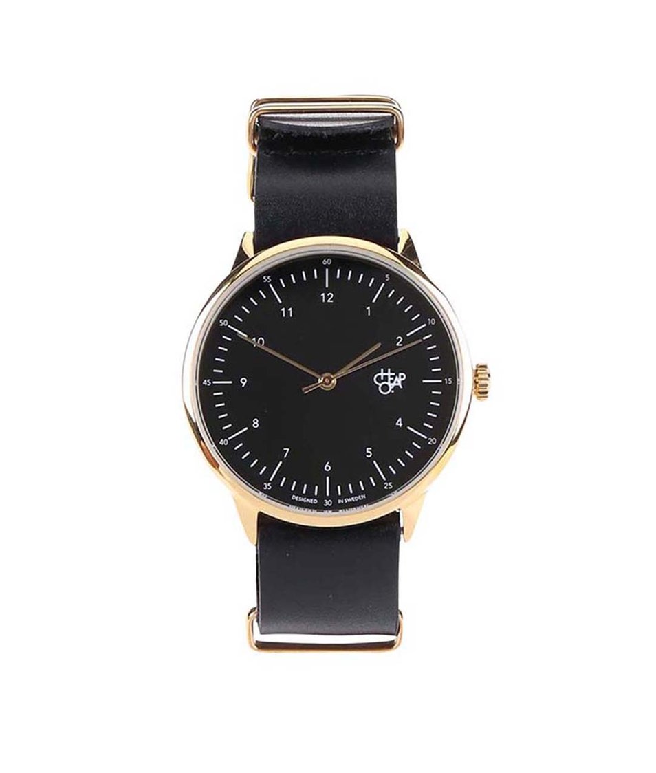 Černé unisex hodinky s koženým páskem Cheapo Harold Gold