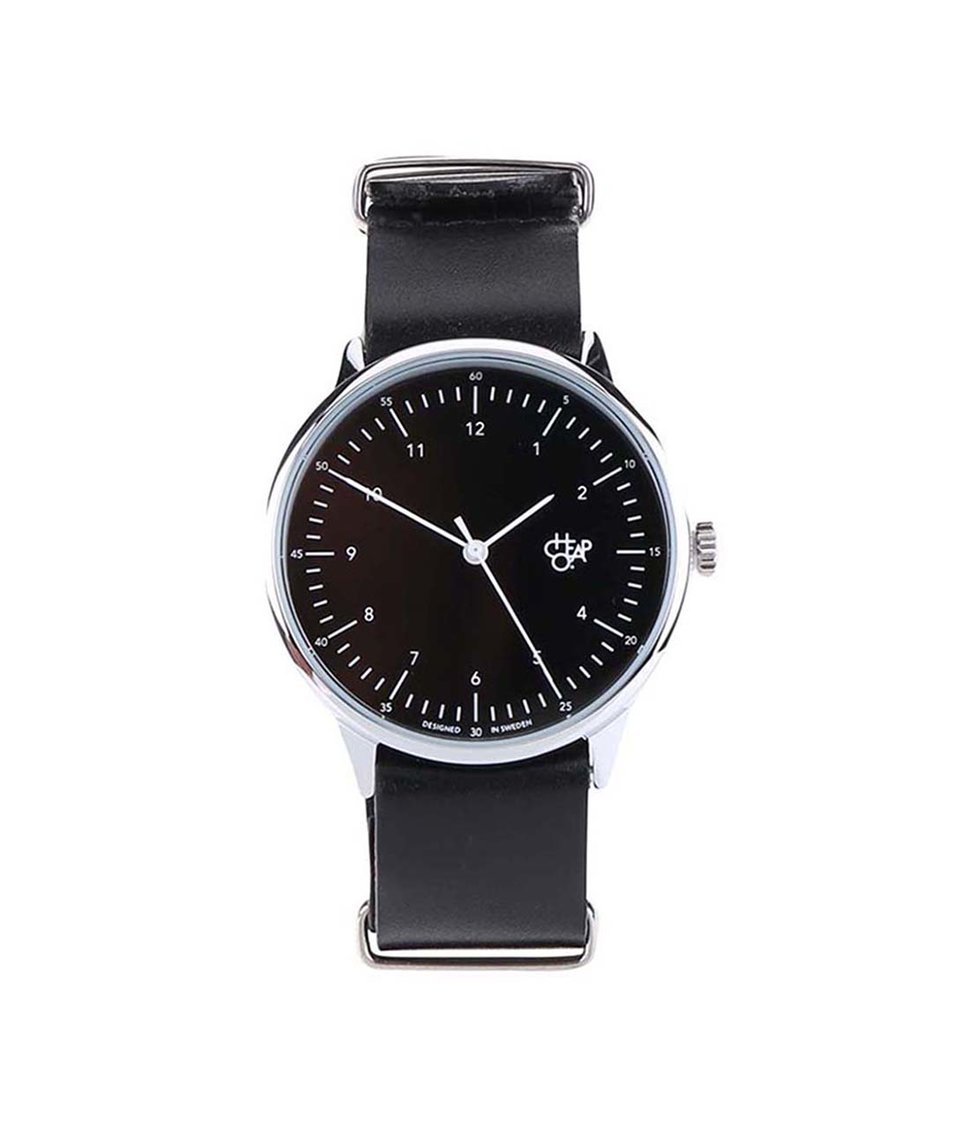 Černé unisex hodinky s koženým páskem Cheapo Harold