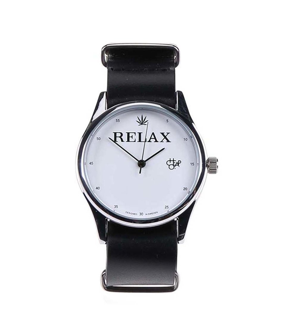 Černé unisex hodinky s koženým páskem Cheapo Relax
