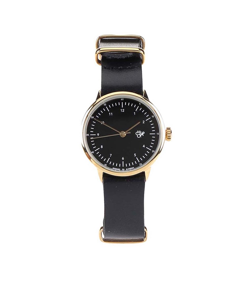 Černé dámské hodinky s koženým páskem Cheapo Harold Mini Gold