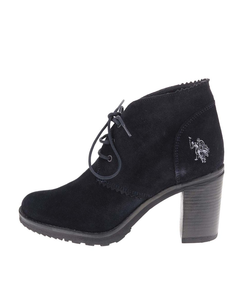 Černé dámské kožené boty na podpatku U.S. Polo Assn. Maruska