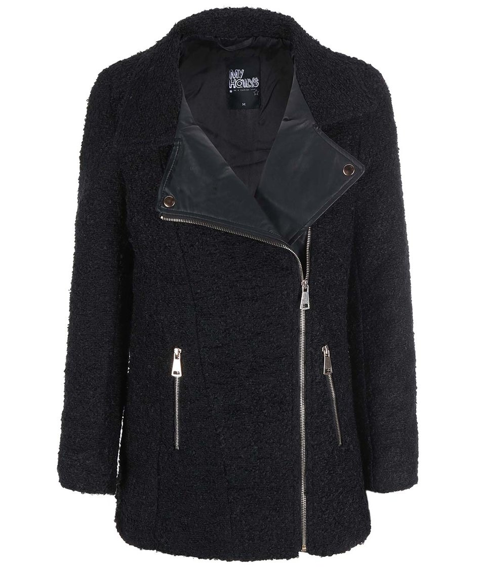 Černý kabát s koženkovými detaily Haily´s Teva
