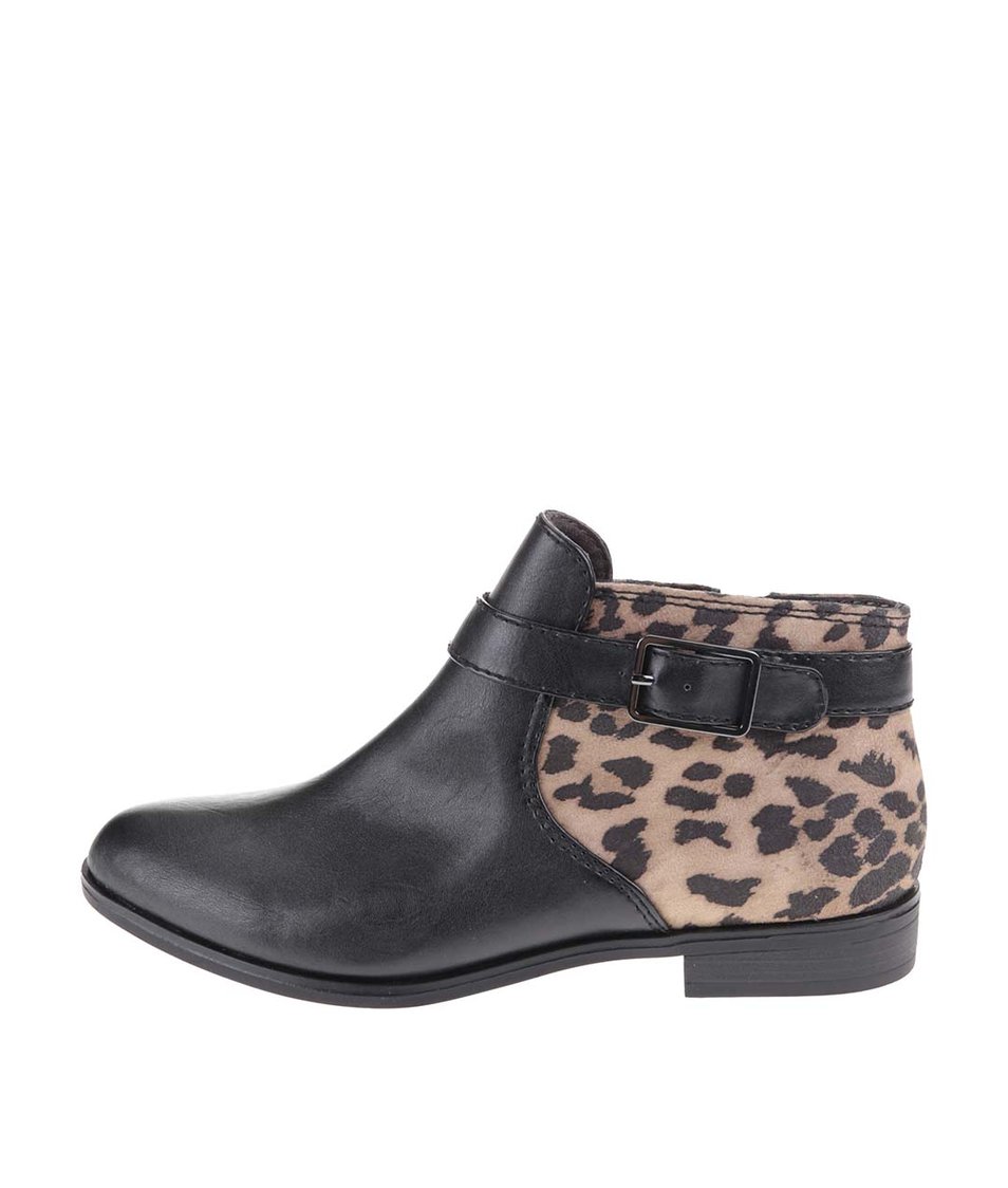 Černé kotníkové boty s leopardím vzorem Tamaris