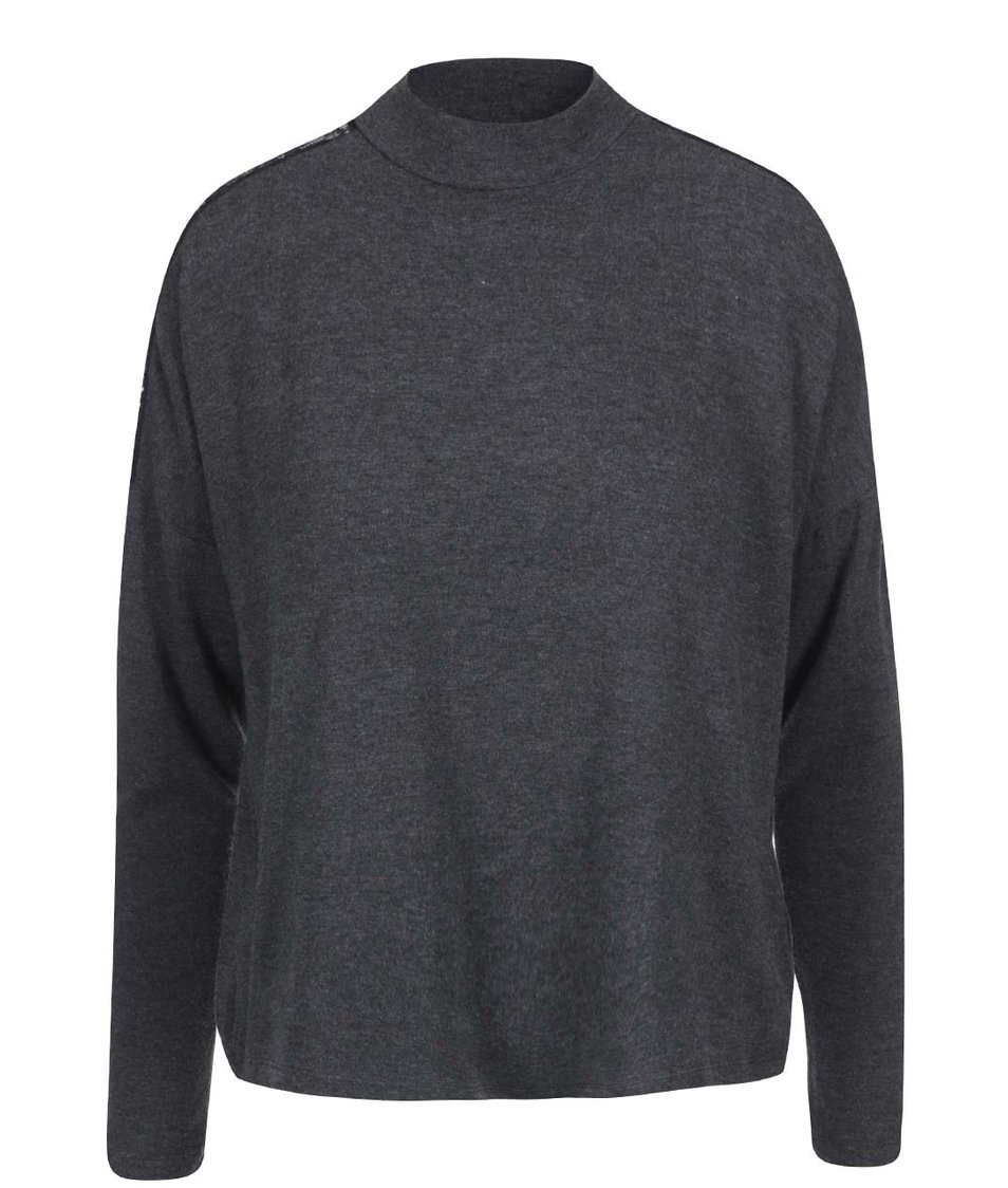 Tmavě šedý volnější svetr s detailem krajky ONLY June