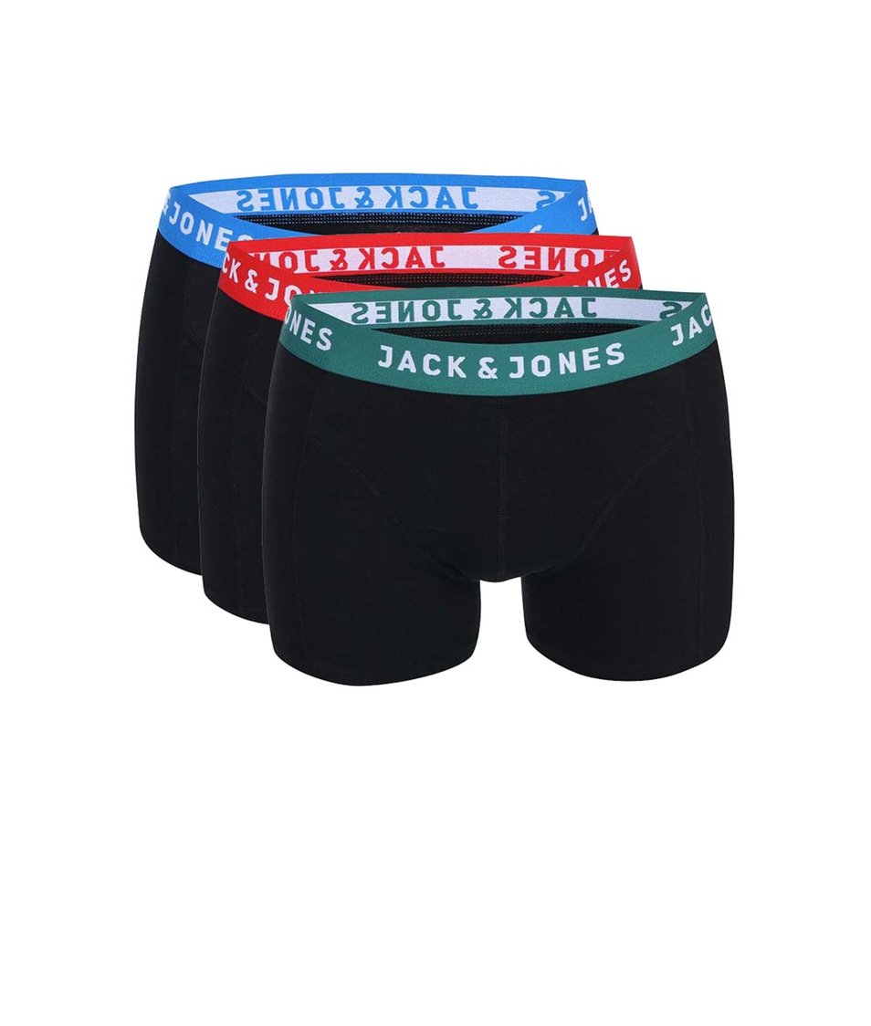 Sada tří černých boxerek s barevným lemem Jack & Jones Color Donk