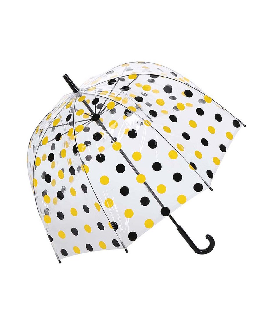 Průhledný deštník s černo-žlutými puntíky Lindy Lou Hannah
