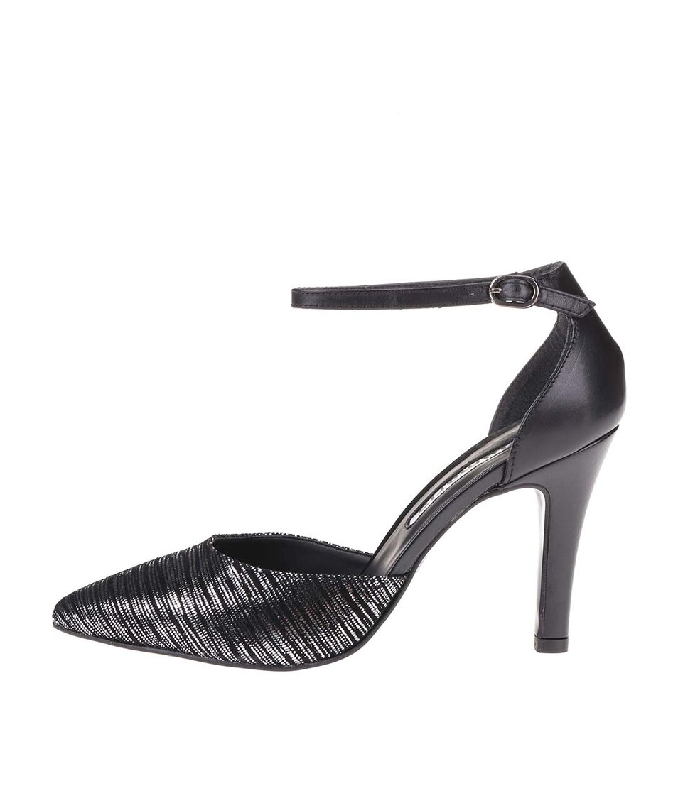 Černé boty na podpatku s žíháním ve stříbrné barvě Tamaris
