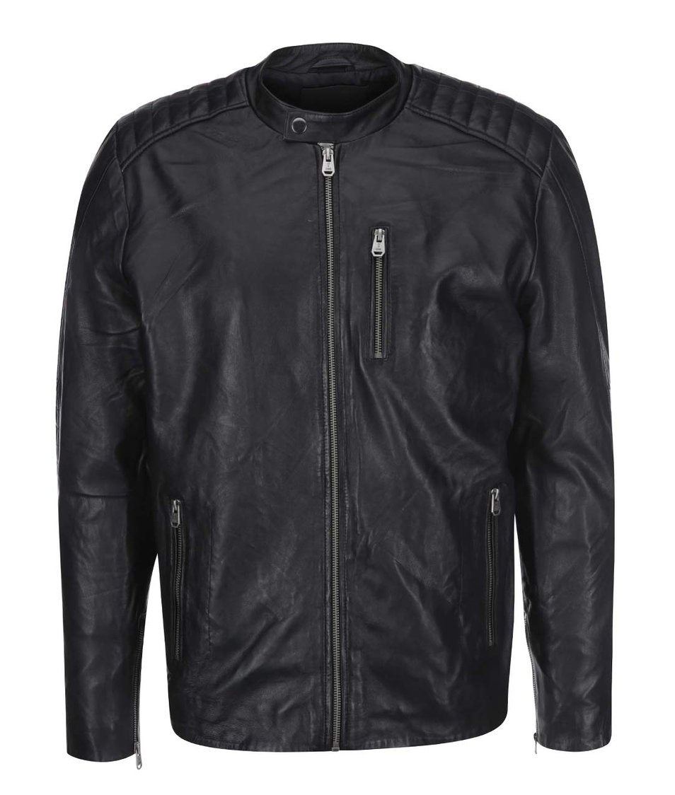 Černá kožená bunda s kapsou na zip Jack & Jones Leather 6