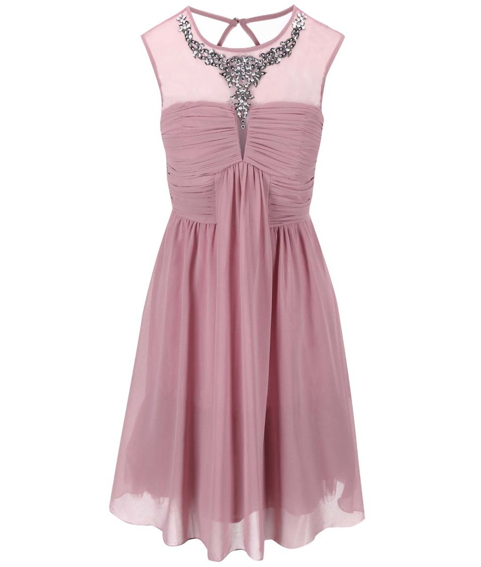 Růžové šaty s ozdobným dekoltem Little Mistress