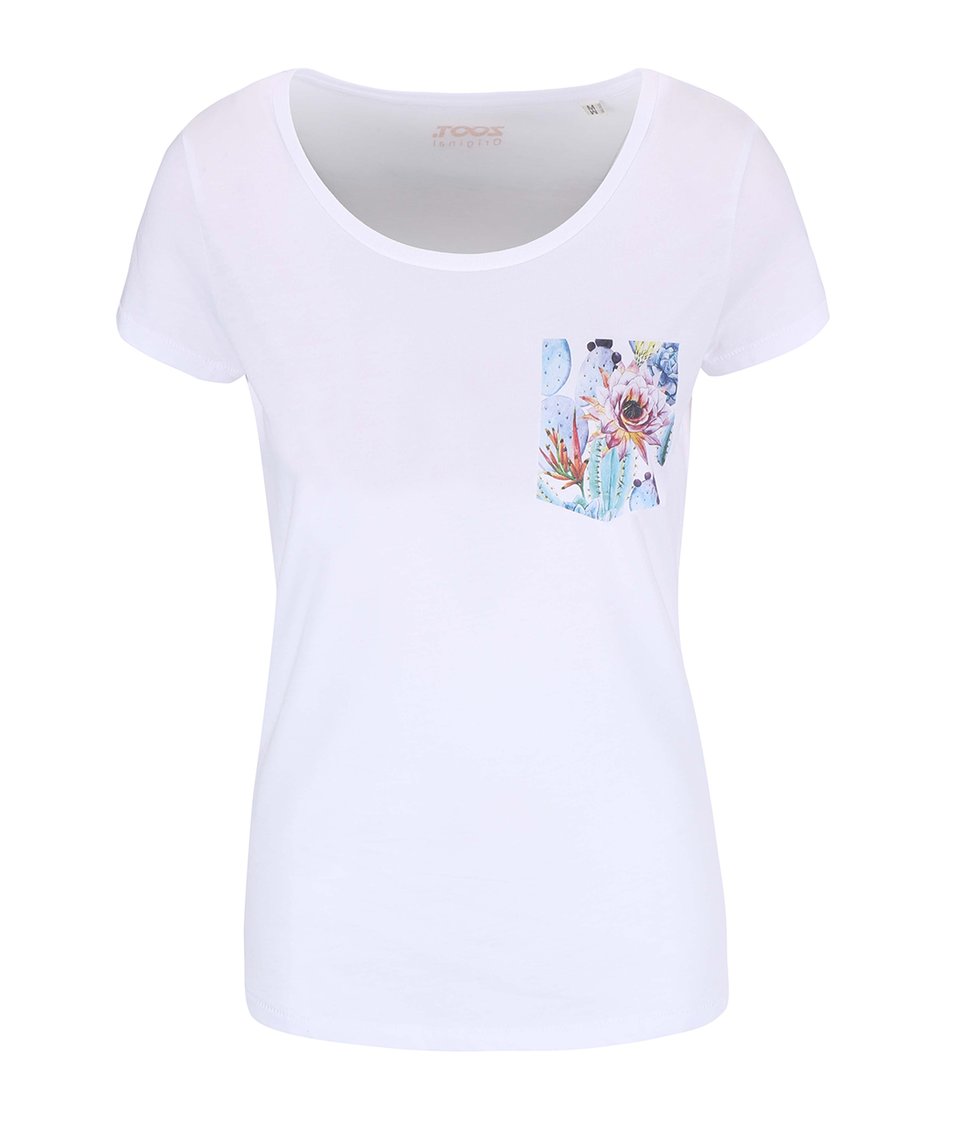 Bílé dámské tričko ZOOT Originál Květinová kapsička