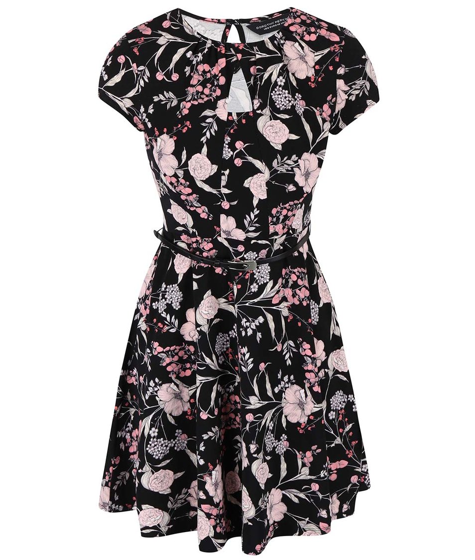 Černé květované šaty s páskem Dorothy Perkins