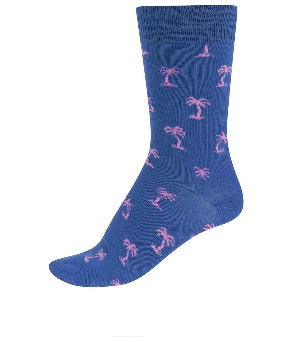 Modré dámské ponožky s palmami Happy Socks Palm Beach