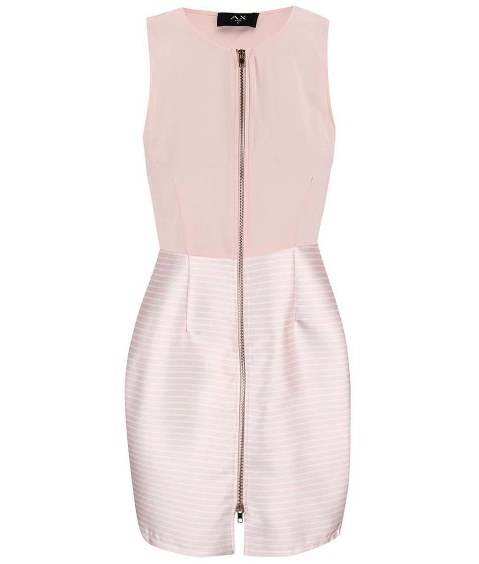 Růžové šaty s pruhovanou sukní AX Paris