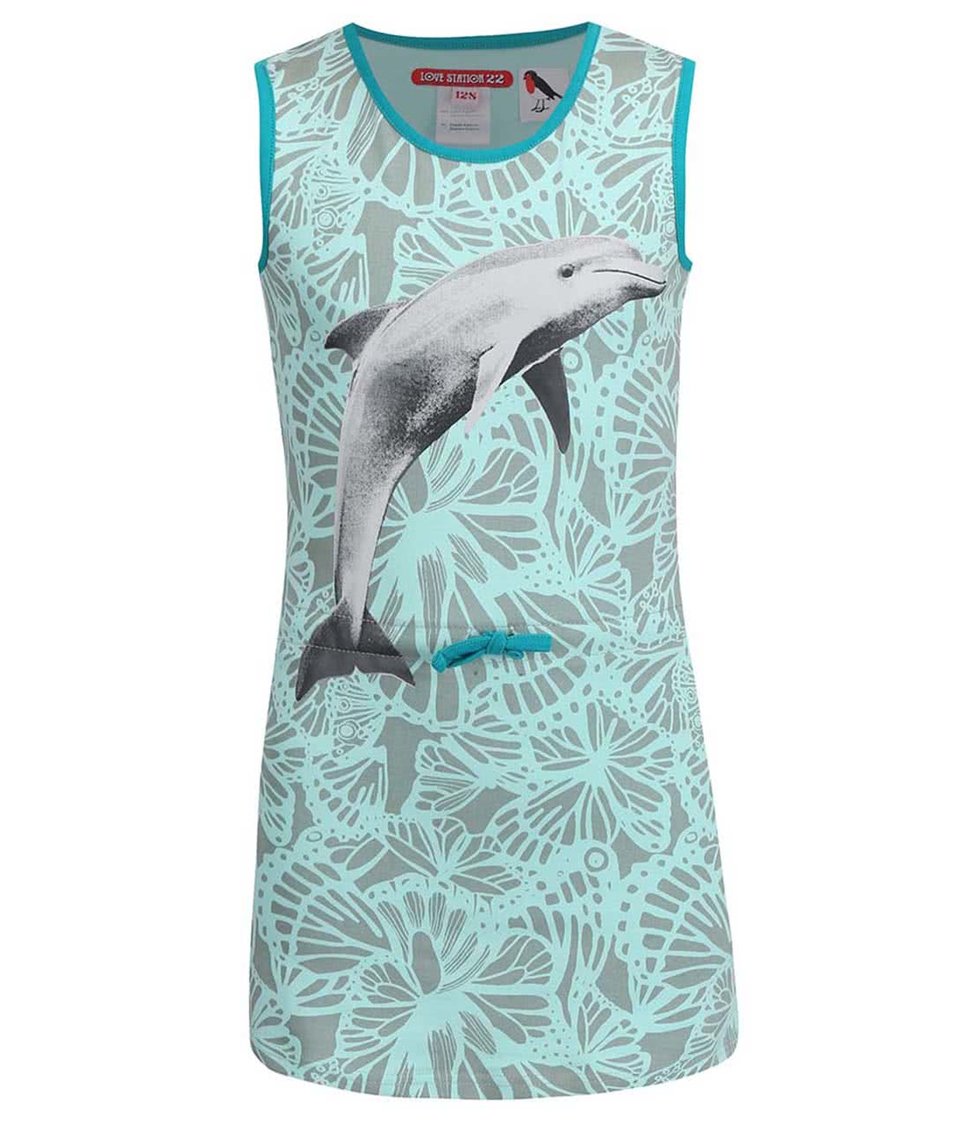Šedo-mentolové dětské šaty s delfínem LoveStation22 Dolfijn