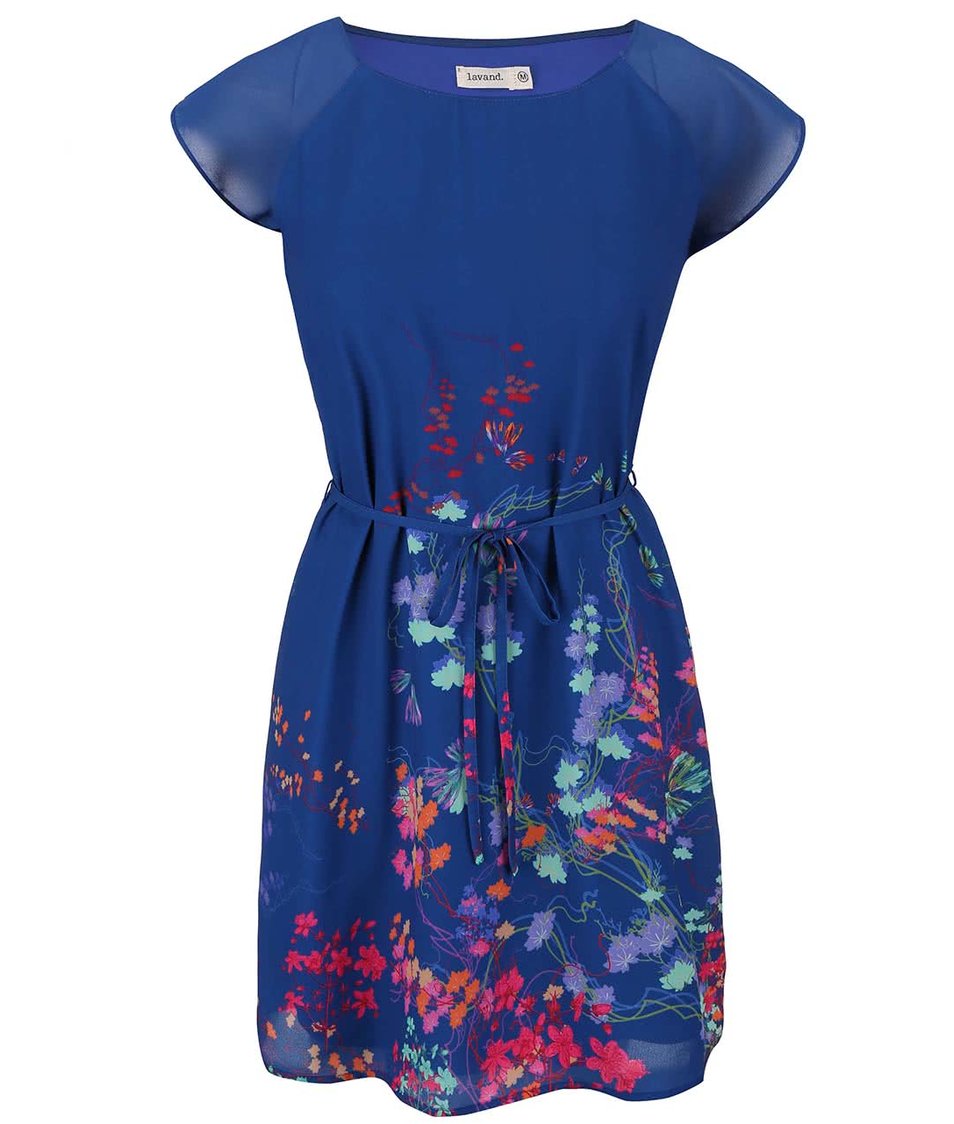 Modré květované šaty s krátkým rukávem Lavand