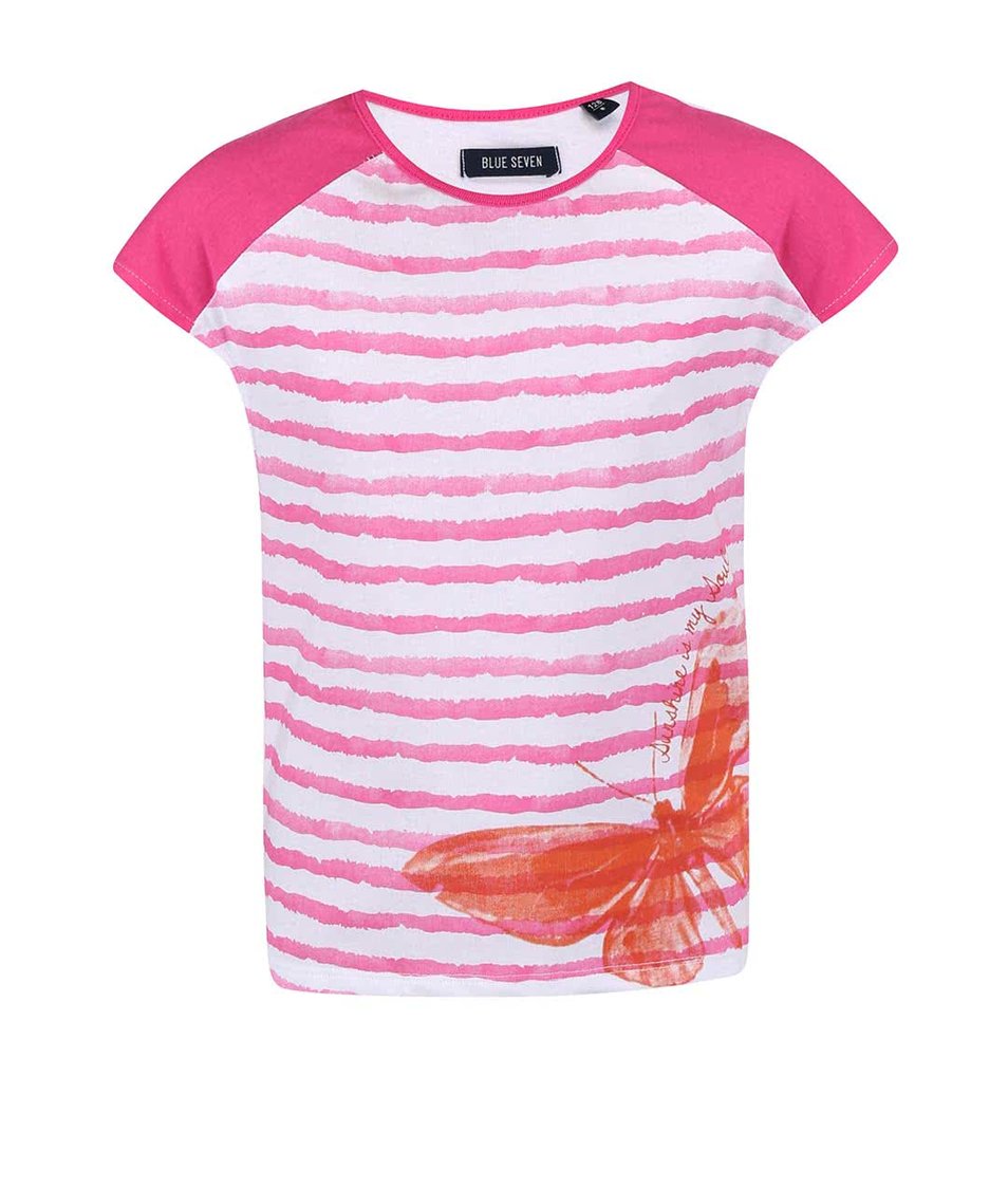 Bílo-růžové holčičí pruhované tričko s motýlem Blue Seven