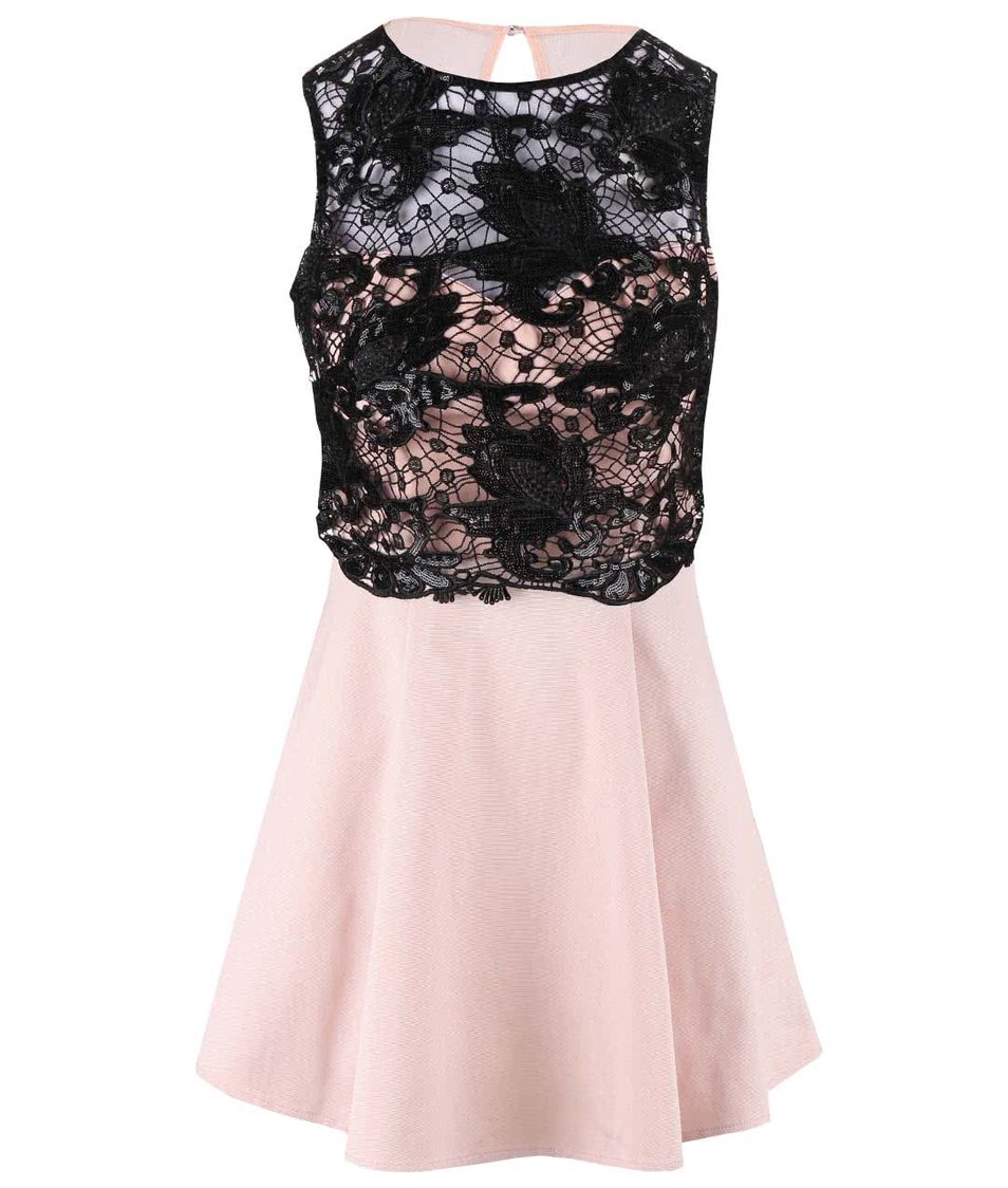 Světle růžové krátké šaty s černou krajkou Lipsy