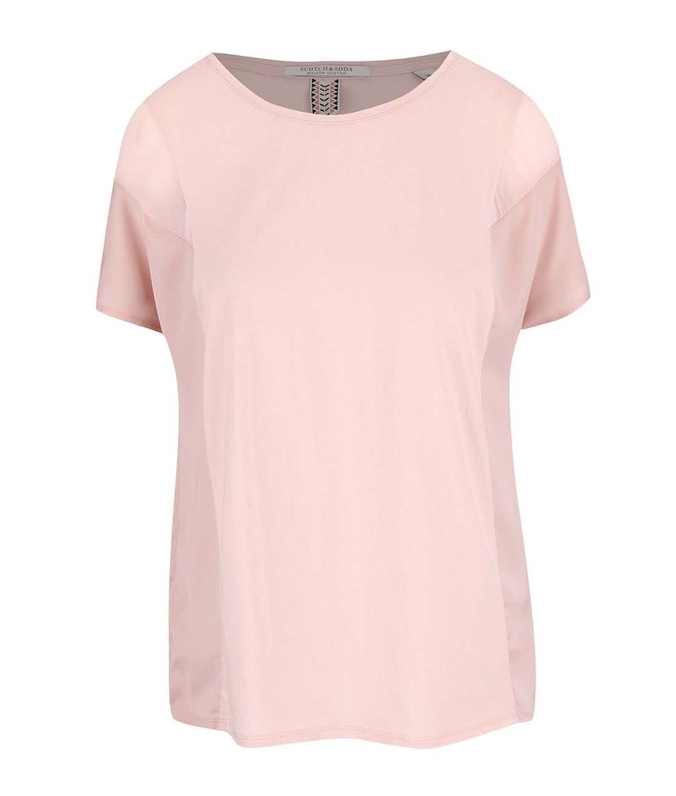 Světle růžové tričko s transparentními detaily Maison Scotch