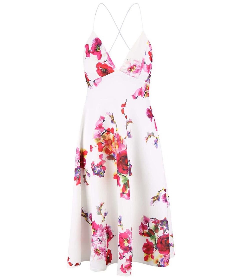 Bílé šaty s růžovými květy a úzkými ramínky AX Paris