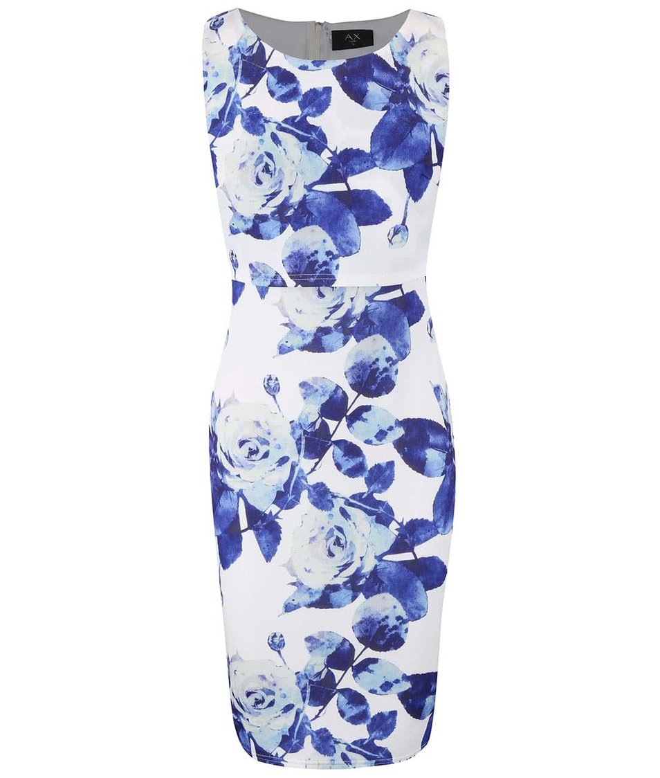 Krémové šaty s dvojitým topem a modrými květy AX Paris