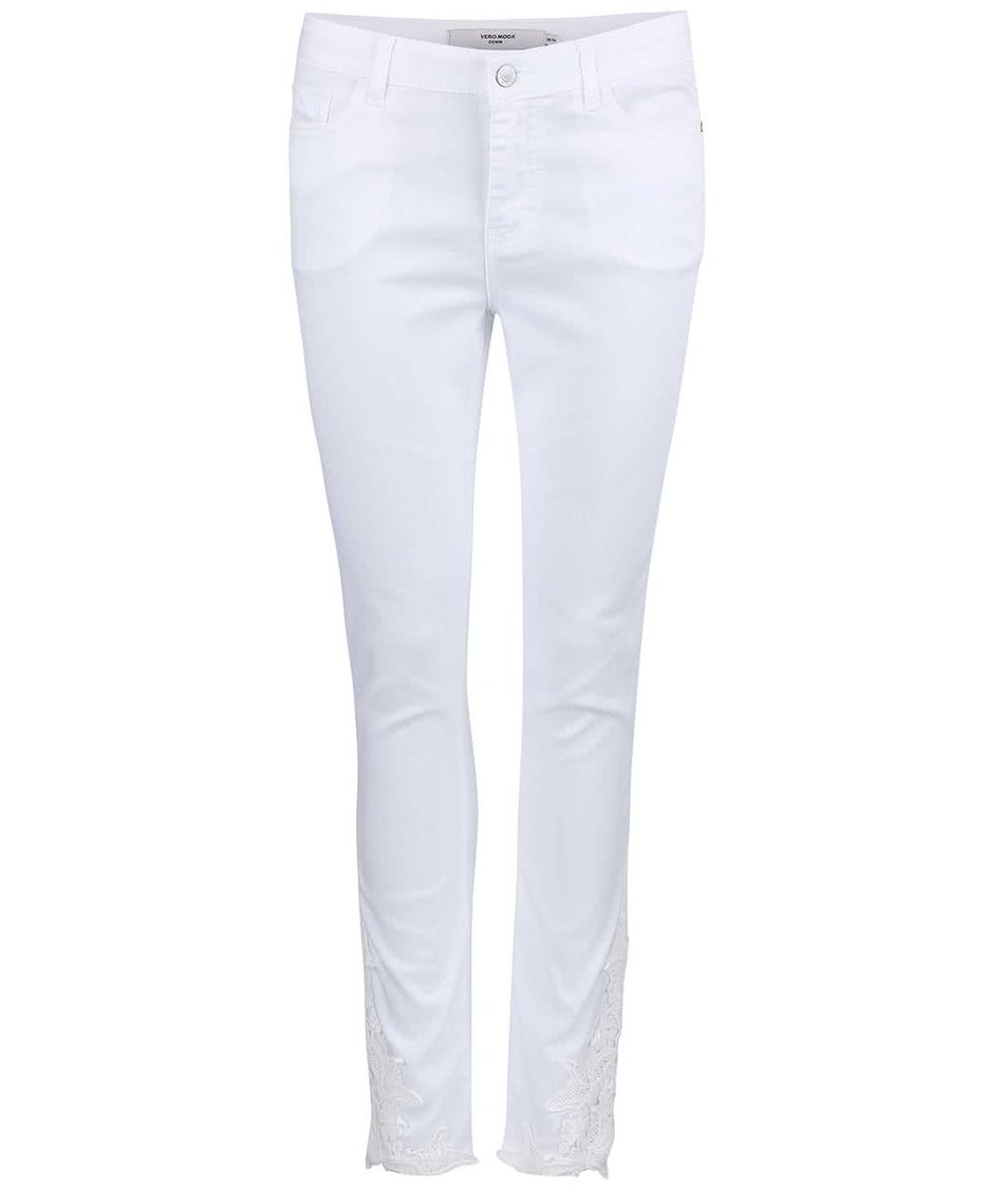 Bílé strečové džíny s krajkovým detailem Vero Moda Seven