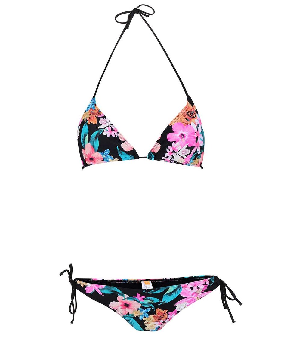 Černé dvoudílné plavky s barevnými květy Rip Curl Paradiso