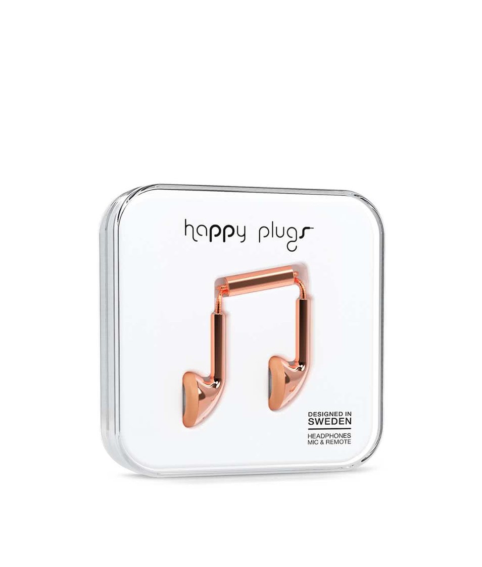 Earbud sluchátka ve zlatorůžové barvě Happy Plugs