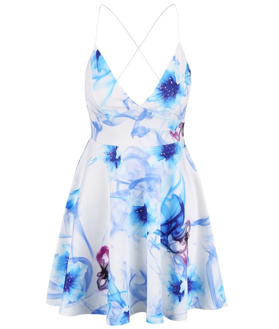 Bílé šaty na ramínka s modrými květy AX Paris