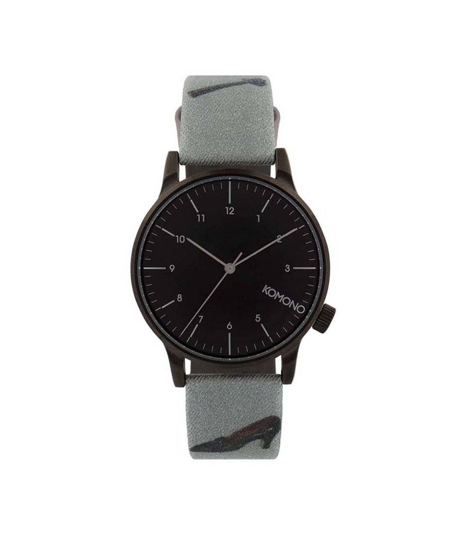 Tmavě šedé pánské hodinky s černým ciferníkem Komono Winston
