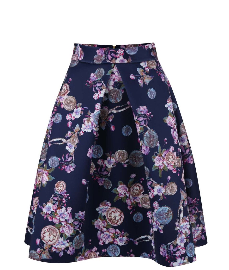 Tmavomodrá sukně s květinovým vzorem Closet