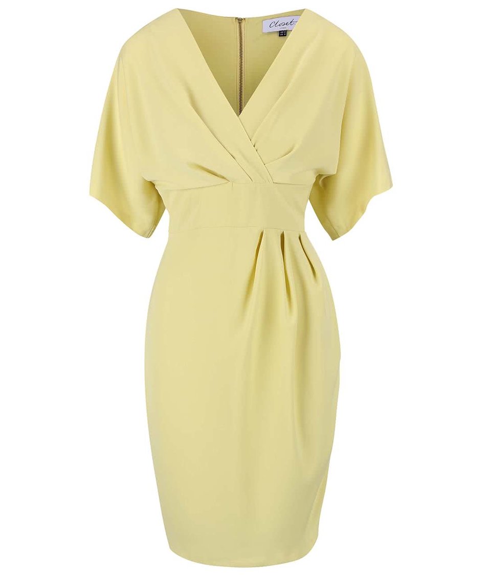 Světle žluté šaty s véčkovým výstřihem Closet