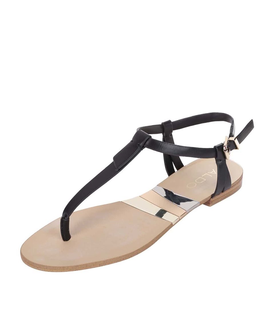 Černé páskové sandály s detaily ve zlaté barvě ALDO Susie