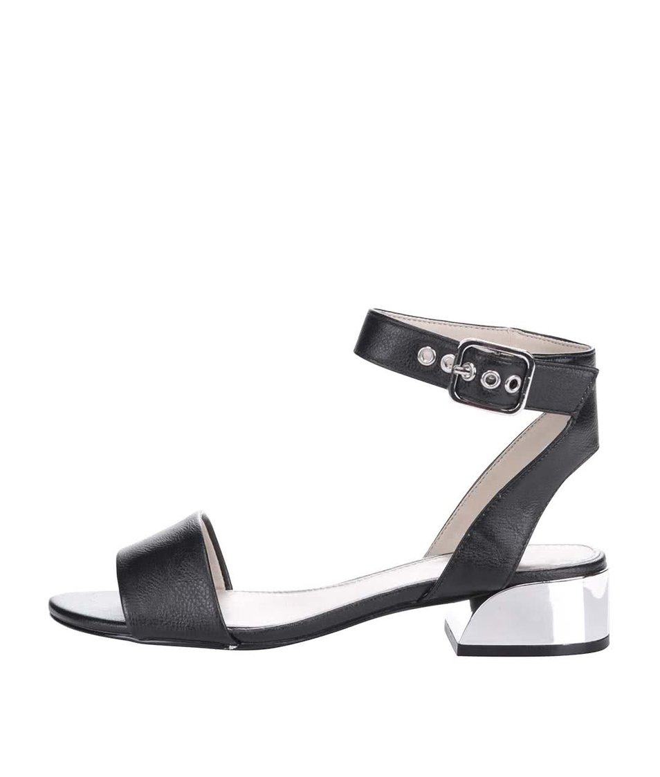 Černé sandály na podpatku s detaily ve stříbrné barvě ALDO Riana