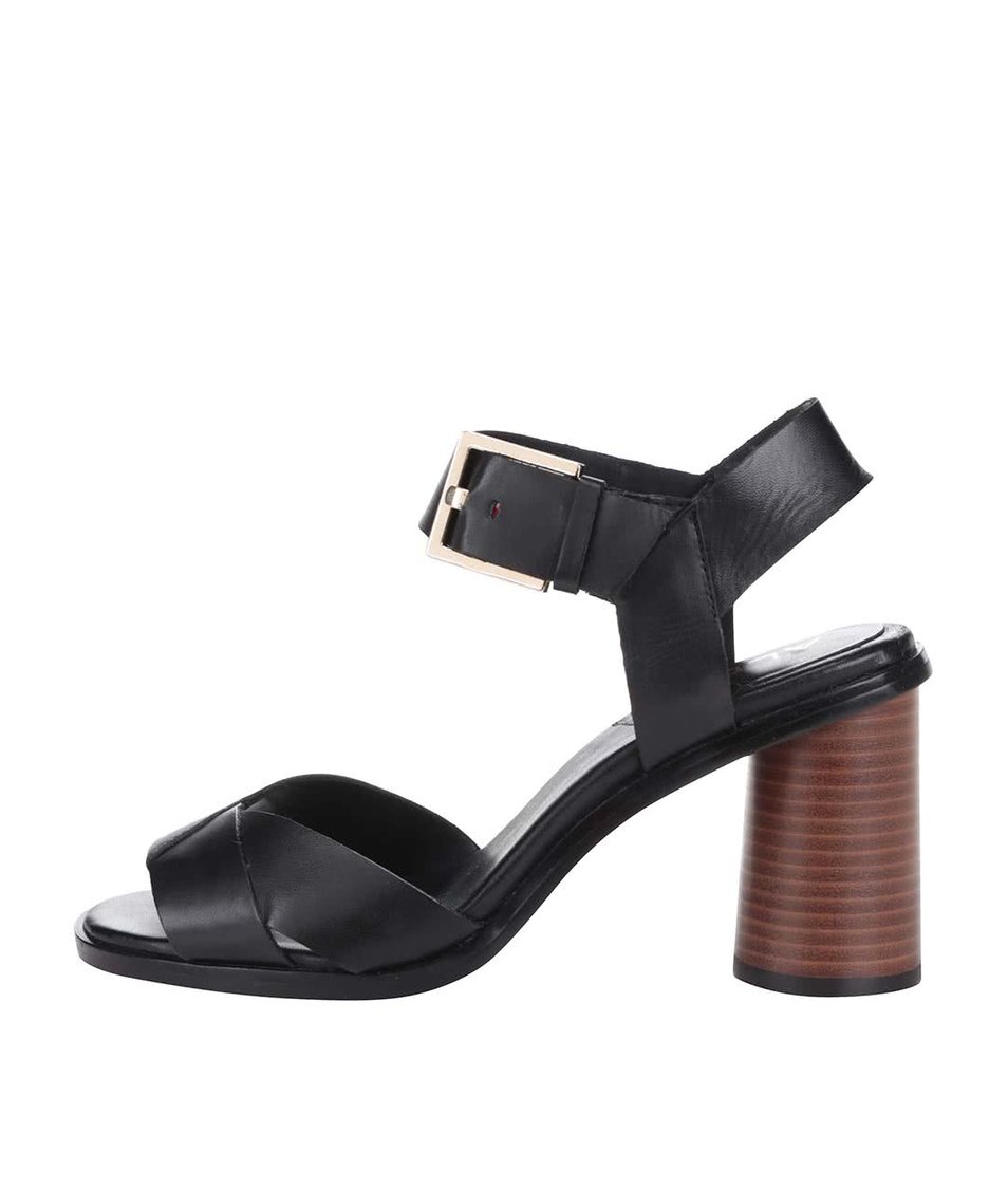 Černé kožené sandály na podpatku s přezkou ve zlaté barvě ALDO Ponticino