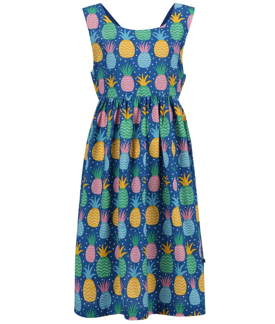 Modré dívčí šaty s ananasy Frugi Porthcurno