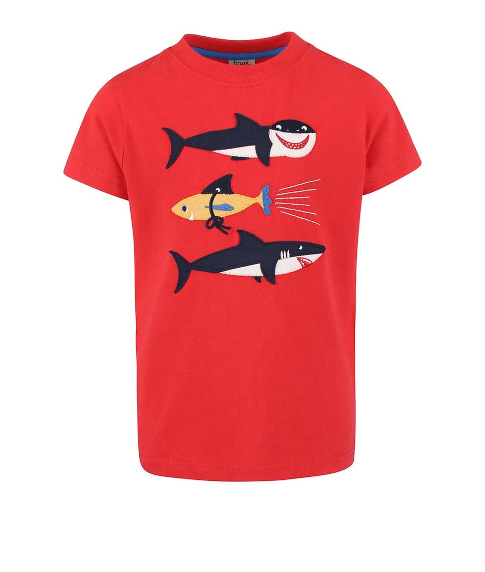 Červené chlapecké tričko se žraloky Frugi Stanley