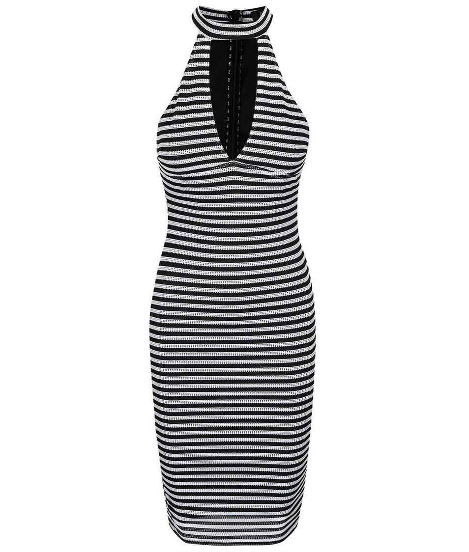 Bílo-černé perforované pruhované šaty AX Paris