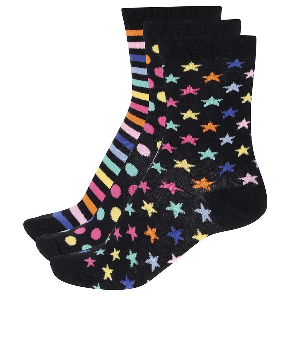 Sada tří černých dámských/holčičích ponožek s barevným vzorem Oddsocks Twinkle