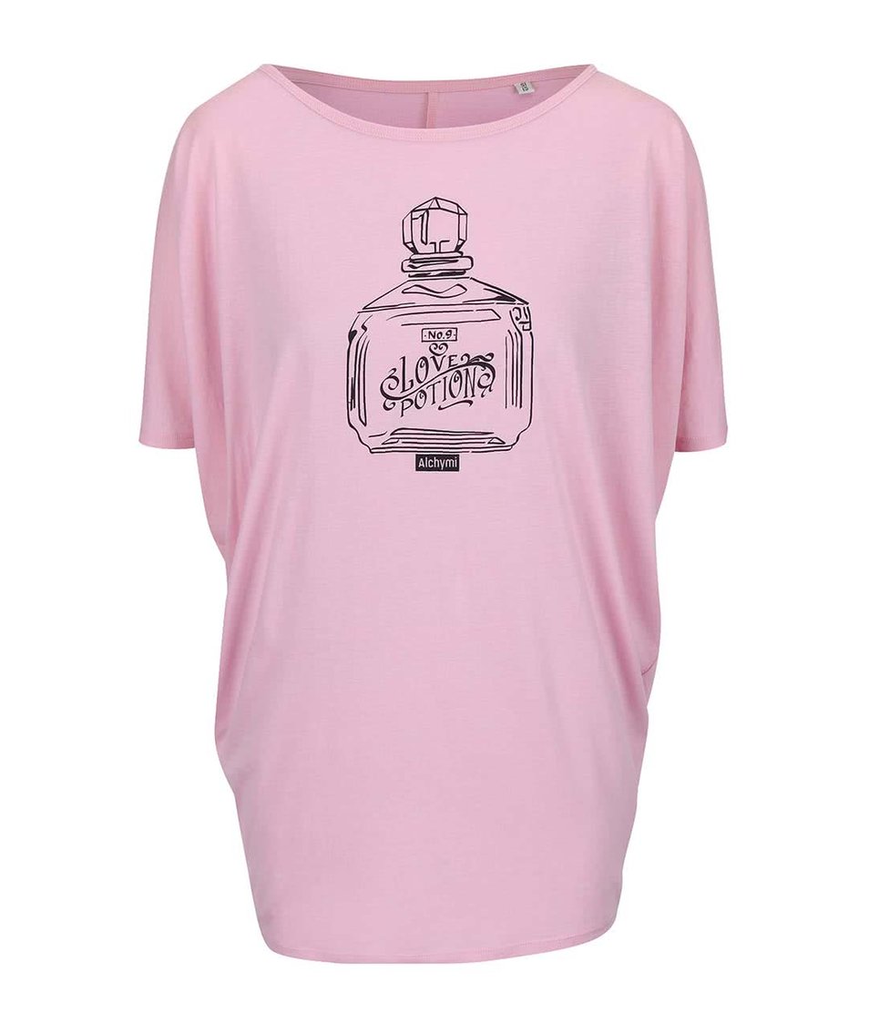 Růžové volné tričko s potiskem Alchymi Potion