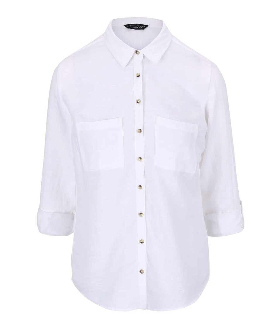Bílá košile s 3/4 rukávy Dorothy Perkins