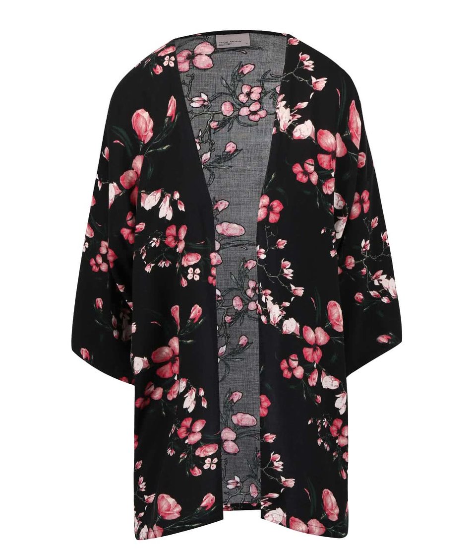 Černé květované kimono Vero Moda Super Easy
