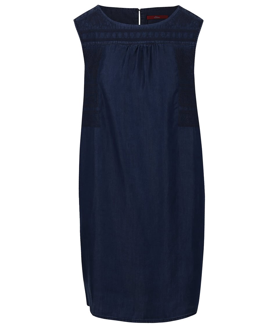 Tmavě modré šaty s vyšitým vzorem  s.Oliver