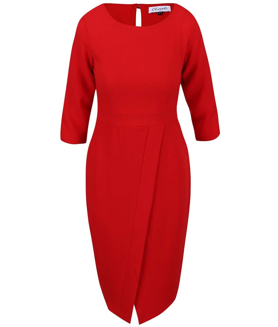 Červené šaty s rozparkem na přední straně Closet