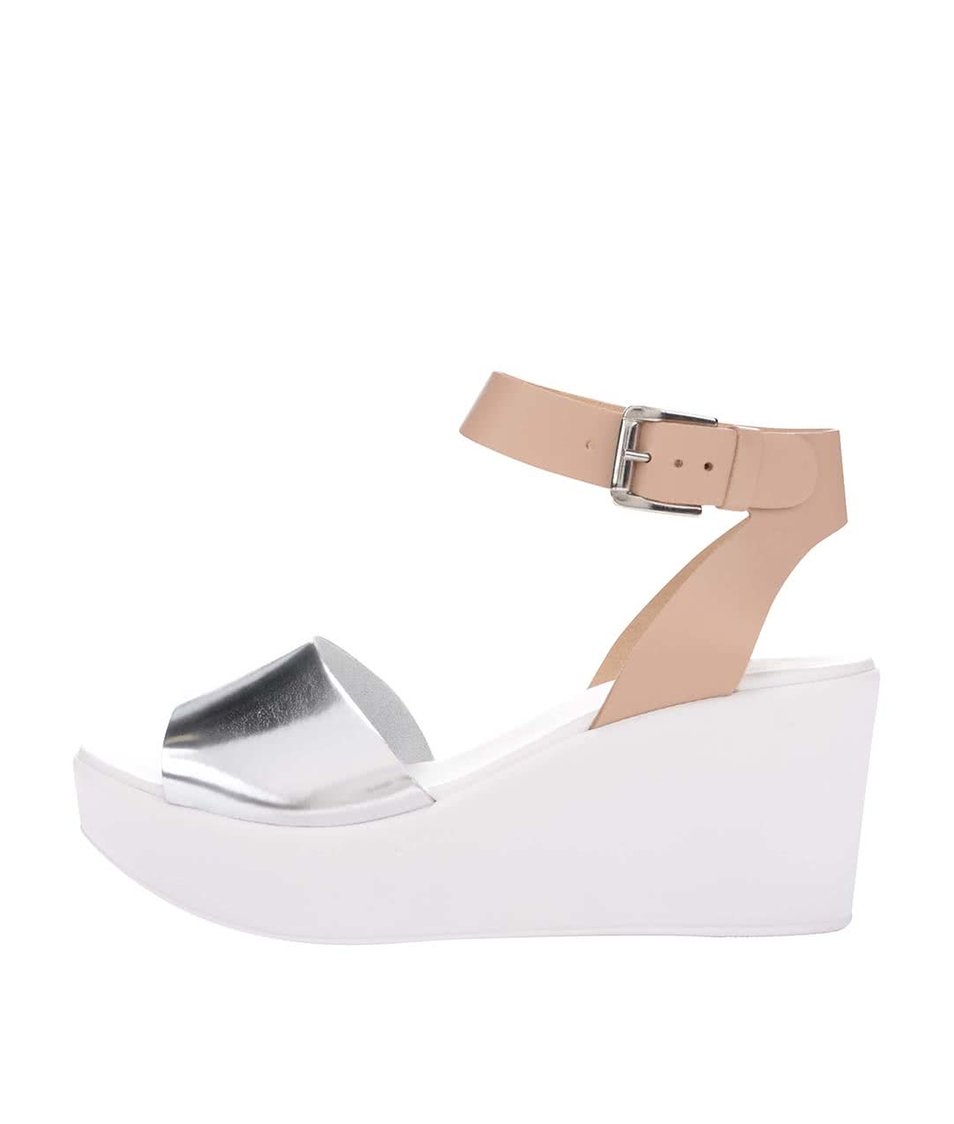 Béžovo-bílé kožené sandály na platformě  Miss Selfridge